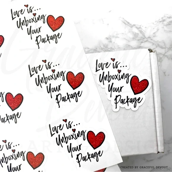 Love Is…Unboxing Your Package- Sticker 2" (inches) 48ct.)  [GD43-48] - Picture 3 of 5